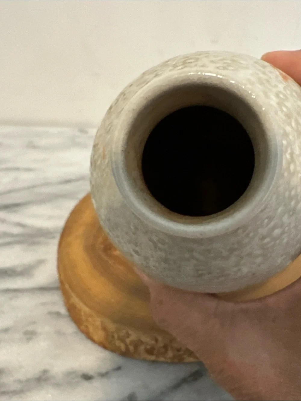 Japanese style hand made signed Textured Ceramic Vase in Cream Rust minimalist